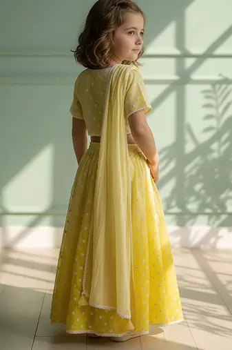 Yellow embroidered chanderi lehenga set