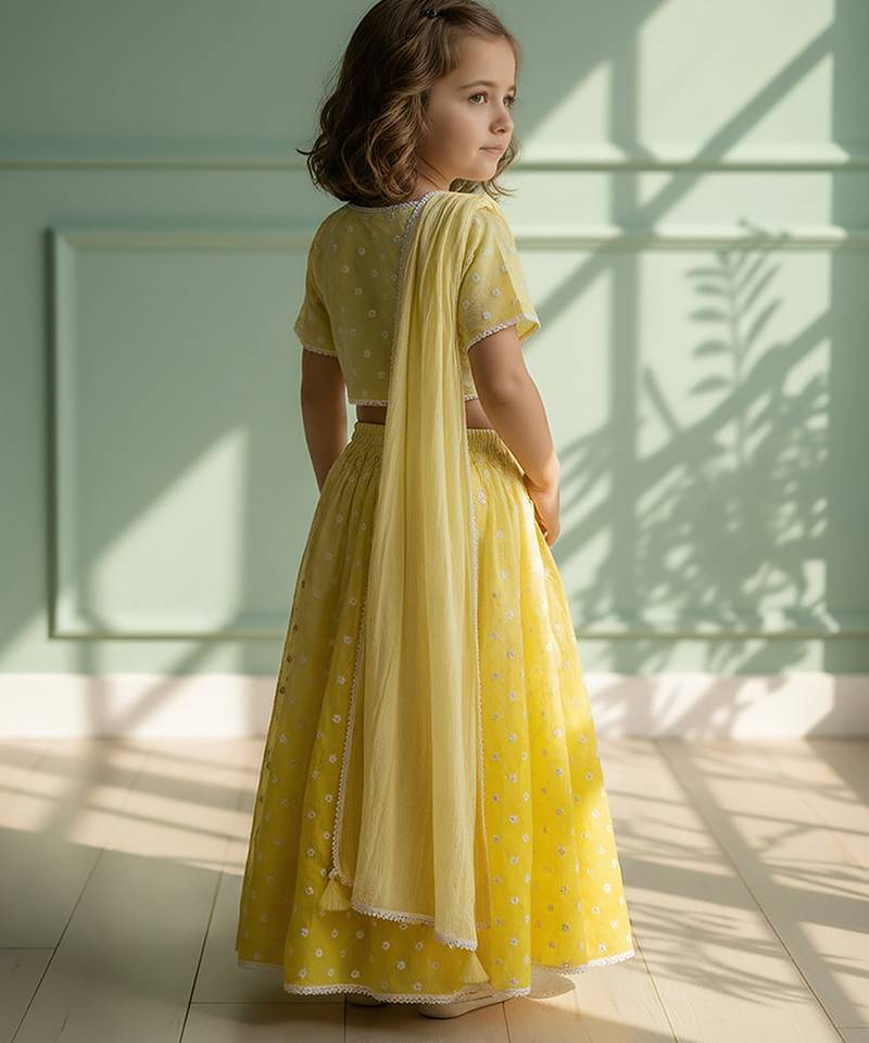 Yellow embroidered chanderi lehenga set