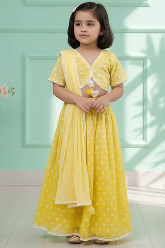 Yellow embroidered chanderi lehenga set