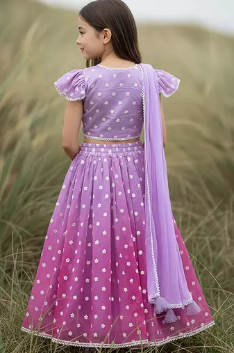 Purple embroidered chanderi lehenga set