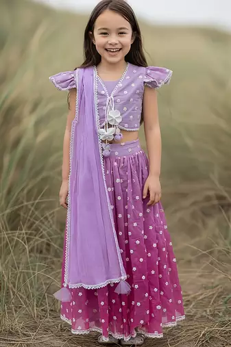 Purple embroidered chanderi lehenga set
