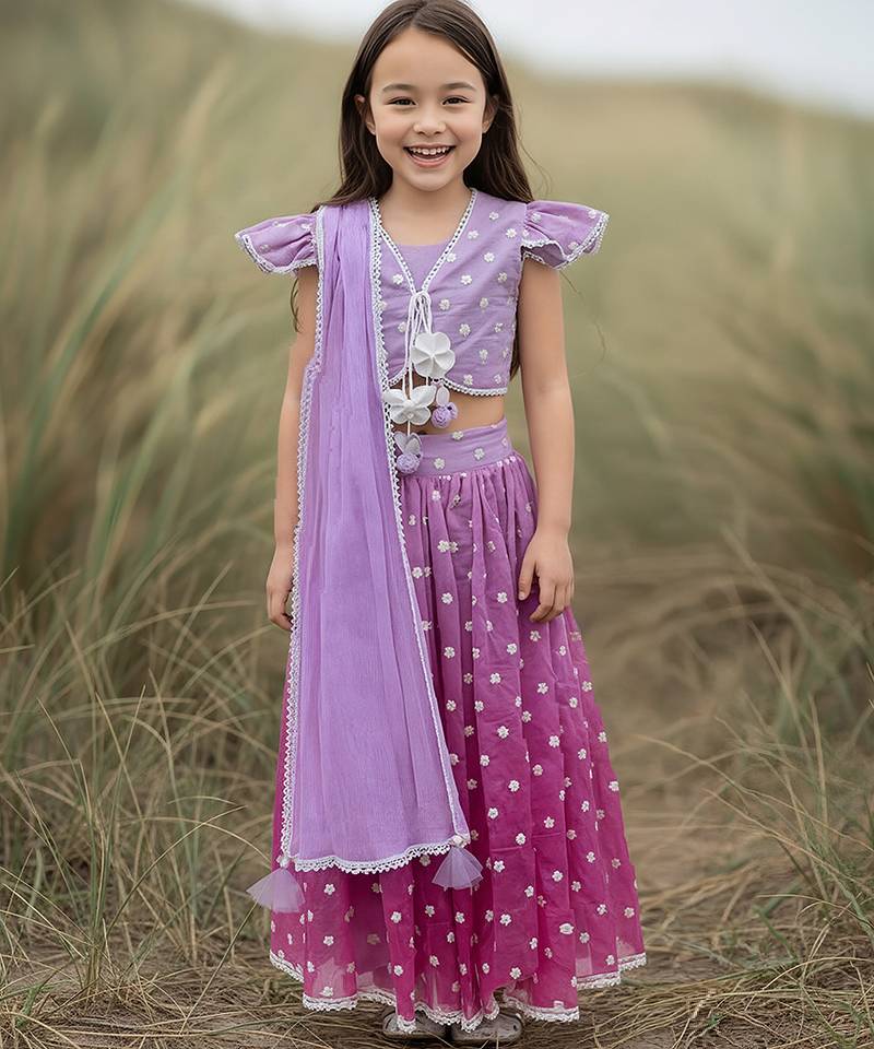 Purple embroidered chanderi lehenga set