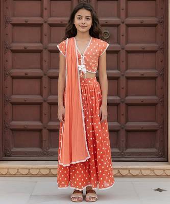 Orange embroidered chanderi lehenga set 1