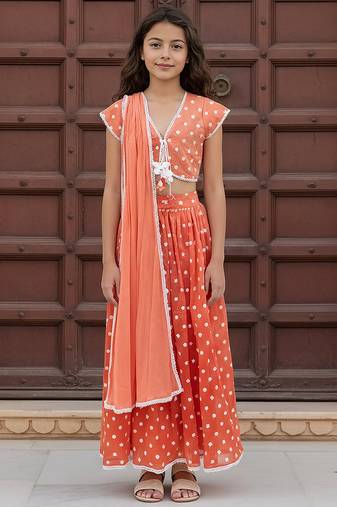 Orange embroidered chanderi lehenga set
