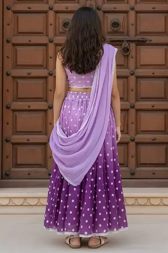 Purple embroidered chanderi lehenga set