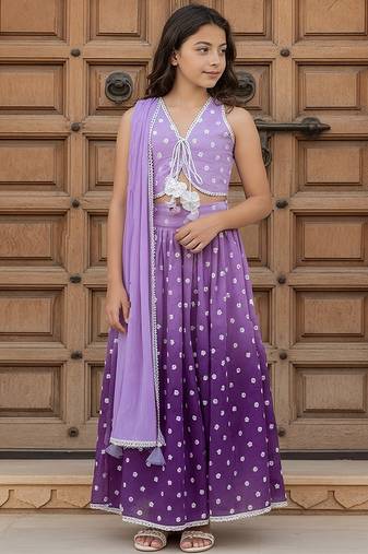 Purple embroidered chanderi lehenga set