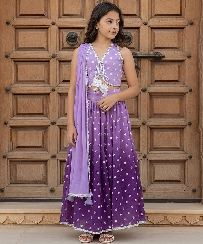 Purple embroidered chanderi lehenga set
