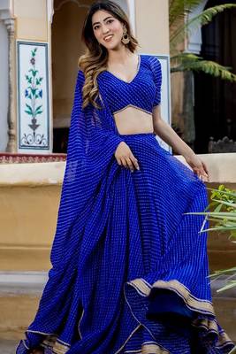 BLUE GEORGETTE Bandhani LACE LEHENGA & BLOUSE AND DUPATTA 2