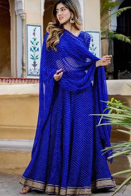 BLUE GEORGETTE Bandhani LACE LEHENGA & BLOUSE AND DUPATTA 3
