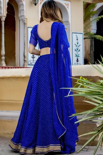 BLUE GEORGETTE Bandhani LACE LEHENGA & BLOUSE AND DUPATTA