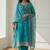 Sky blue shimmer organza embroidered party wear suit