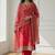 Red shimmer organza embroidered party wear suit
