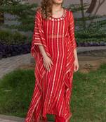 Red viscose hand work kaftan and inner and pant