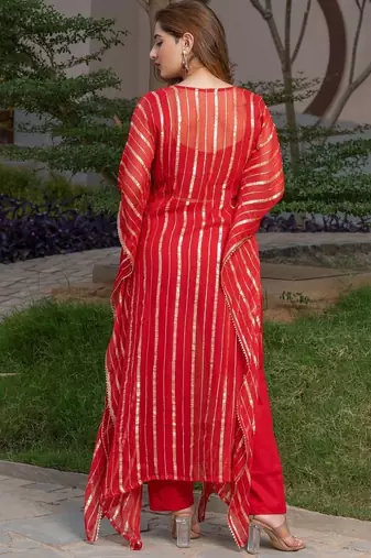 Red viscose hand work kaftan and inner and pant