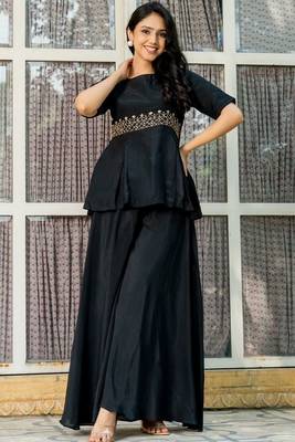 Black maslin hand work kurta and sharara set 1