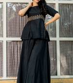 Black maslin hand work kurta and sharara set