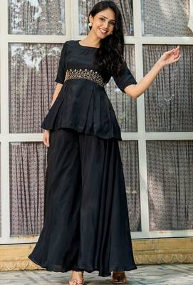 Black maslin hand work kurta and sharara set 2