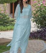 Sky blue hand mirror work kaftan and pant and inner