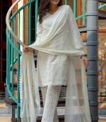 White chikankari emboridered kurta and pant and dupatta