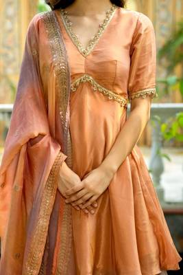 Peach tissue lace wrok kurta and sharara and dupatta set 5