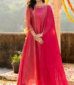 Pink emboridered zari tissue anarkali and pant and dupatta