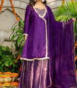 Purple silk lace work kurta and sharara and dupatta set