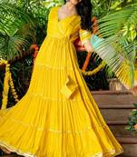 Yellow upada silk lace work kurta set