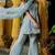 Grey silk sequence work kurta and plazoo and dupatta set