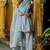 Grey silk sequence work kurta and plazoo and dupatta set