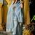 Grey silk sequence work kurta and plazoo and dupatta set