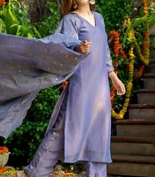 Purple tissue emboridered kurta and pant and dupatta