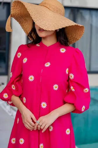 Pink cotton embroidered dress