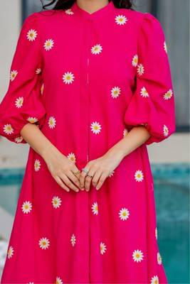 Pink cotton embroidered dress 3