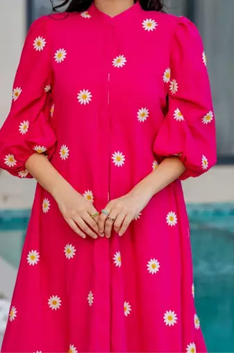 Pink cotton embroidered dress