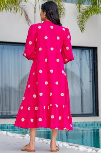 Pink cotton embroidered dress