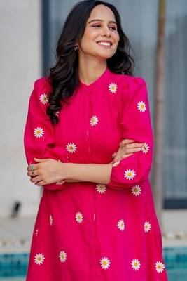 Pink cotton embroidered dress 5