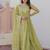 Tantalizing Pista Green Organza Mehendi Wear Gown With Dupatta