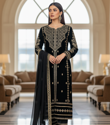 Black Velvet Party wear Embroidery Work salwar Suit