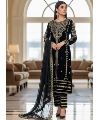 Black Velvet Party wear Embroidery Work salwar Suit 2