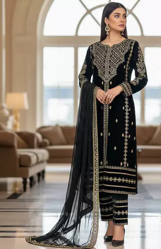 Black Velvet Party wear Embroidery Work salwar Suit
