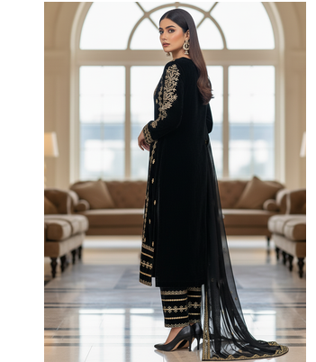 Black Velvet Party wear Embroidery Work salwar Suit 3