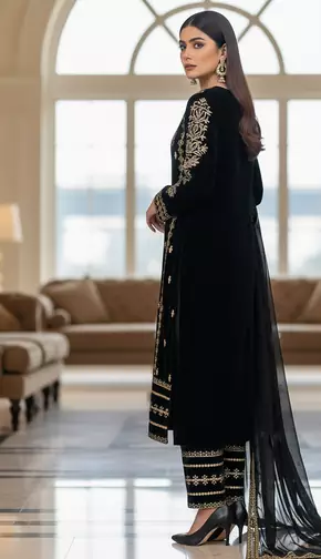 Black Velvet Party wear Embroidery Work salwar Suit