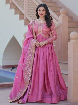 Pink Organza Sequins Gown With Dupatta 1