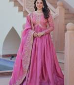 Pink Organza Sequins Gown With Dupatta