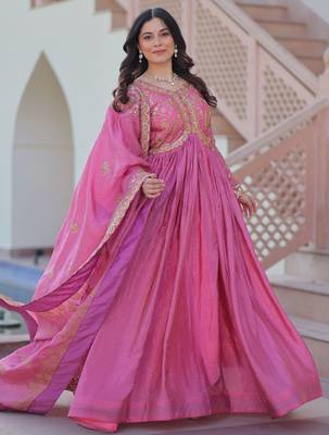 Pink Organza Sequins Gown With Dupatta 2