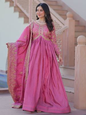 Pink Organza Sequins Gown With Dupatta 3