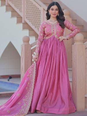 Pink Organza Sequins Gown With Dupatta 4
