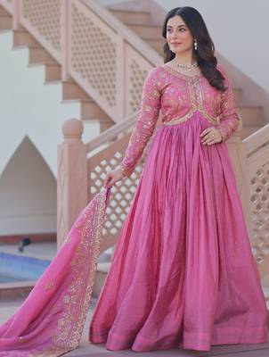 Pink Organza Sequins Gown With Dupatta 5