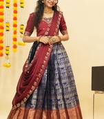 Navy Embroidered Satin lehenga choli