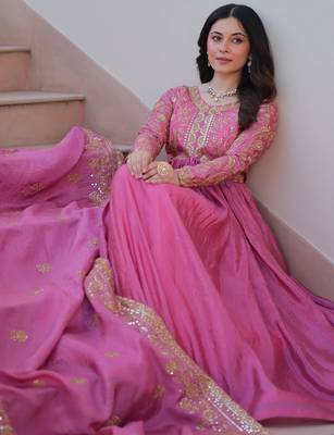 Pink Organza Sequins Gown With Dupatta 6
